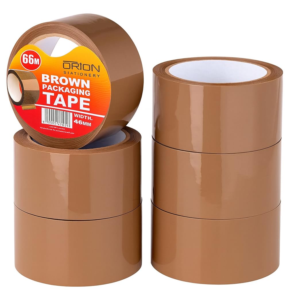 Orion Stationery Brown Packaging Tape | 6 Rolls of 48mm X 66m | Parcel Strong, Adhesive, Shipping, Moving, Storage Cardboard Boxes, Warehouse Use