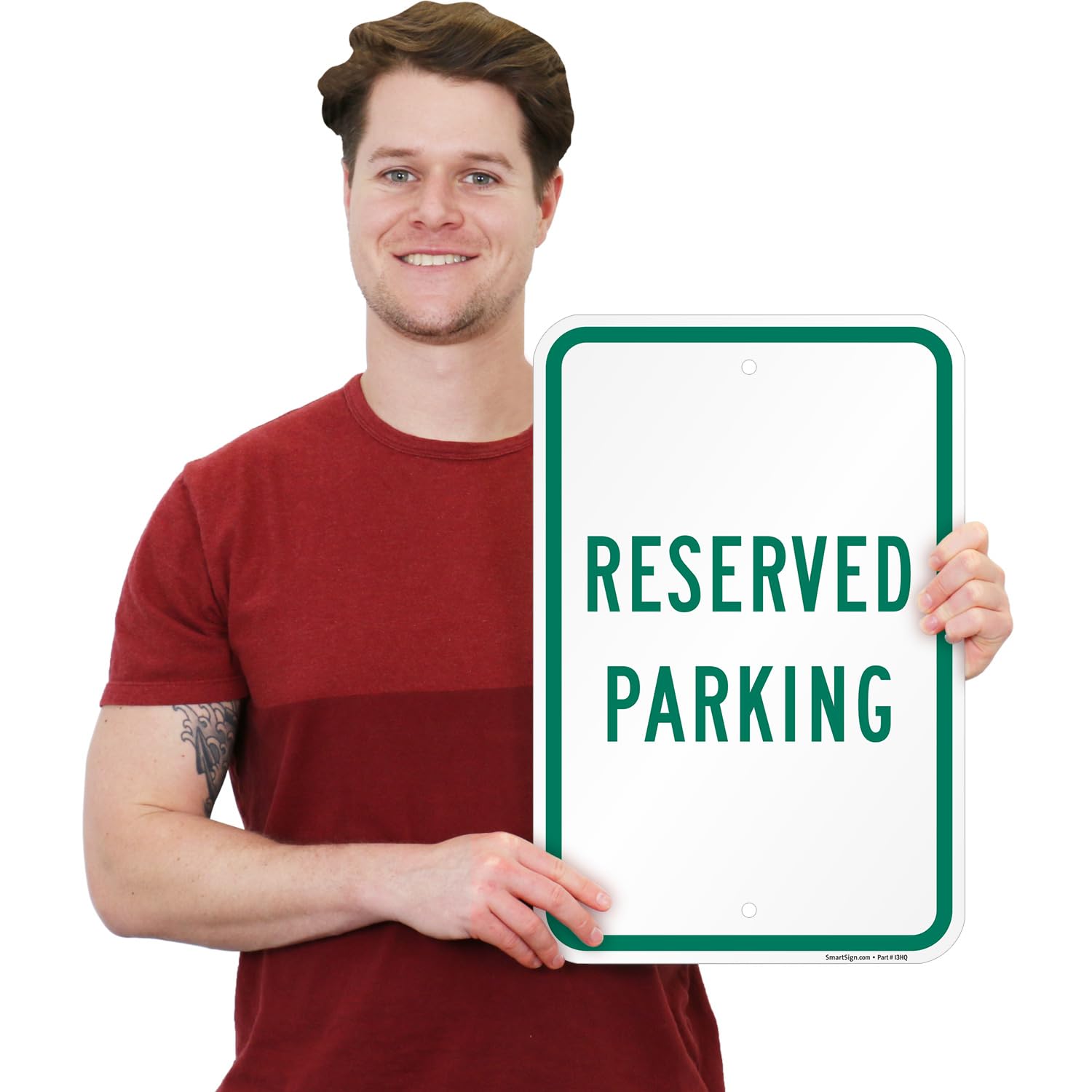 SmartSign Señal de aparcamiento reservado de 18 x 12 pulgadas, compuesto de aluminio de 2 mm de grosor, agujeros preperforados, fabricado en Estados Unidos, verde y blanco