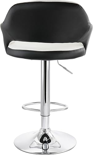 Miniatura 4 de Elama Taburete de bar ajustable de piel sintética de 2 piezas en blanco con ribete negro y base cromada, (ELM-705)