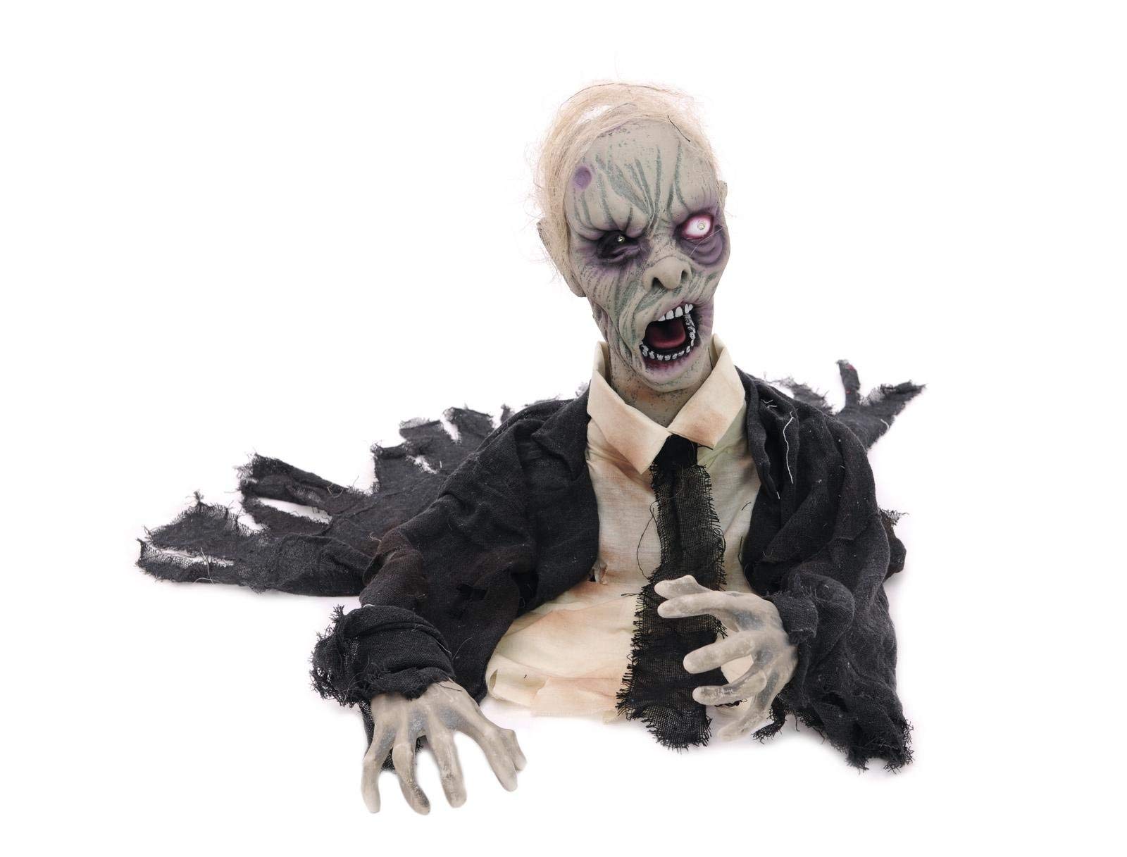 EUROPALMS Halloween Zombie, animiert 43cm | Zombiefigur zum Aufstellen mit Licht- und Soundeffekt