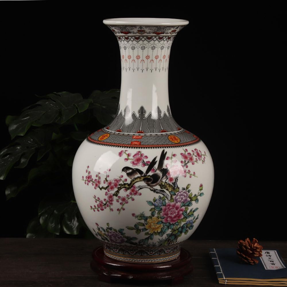 パステル手描き花鳥瓶 装飾品 花瓶 美品 景徳鎮 陶磁器 工芸品 美術品 置物