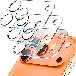 واقي عدسة كاميرا لموبايل آيفون 17 برو مقاس 6.3 بوصة، واقي عدسة كاميرا من الزجاج المقوى بدرجة صلابة 9 لتغطية كاملة مقاومة للخدش من 3 قطع، شفاف من زد سي جي او اي ان جي تيك