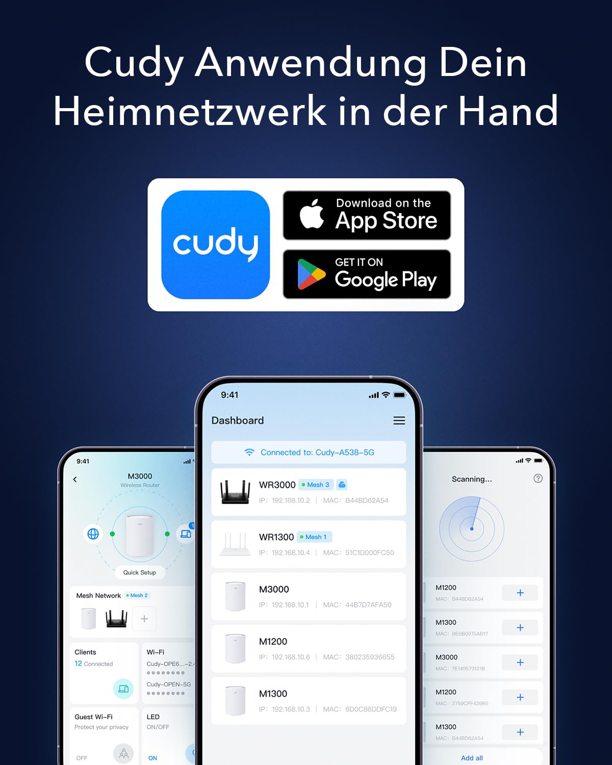 Cudy WR3000E AX3000 Gigabit-Dualband-WLAN-6-Mesh-Router, MU-MIMO, OFDMA, WireGuard, OpenVPN, WPA3, Cudy Mesh Und App Unterstützt
