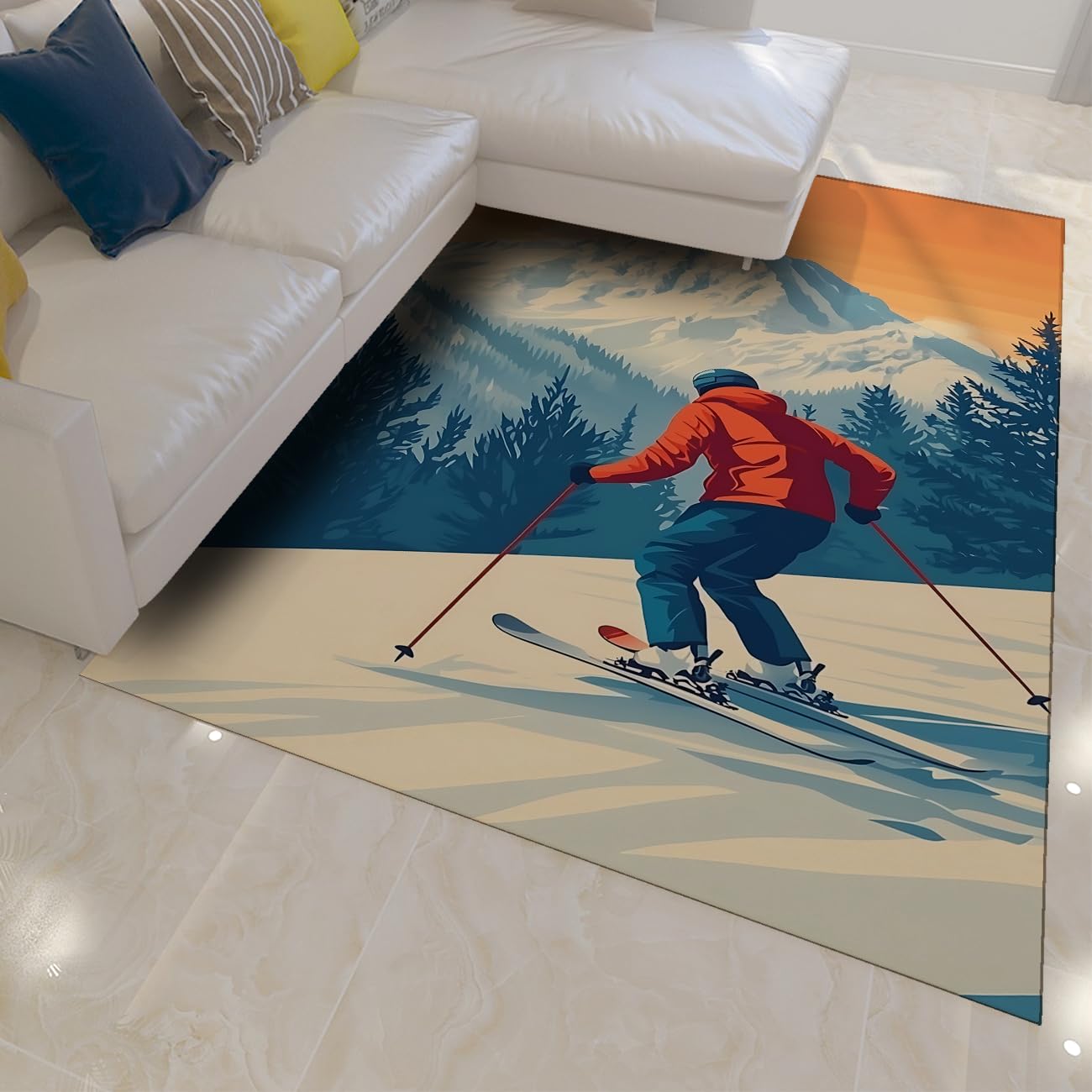 Tapis antidérapant salon mountain ski sports 60x90cm rectangulaire fin