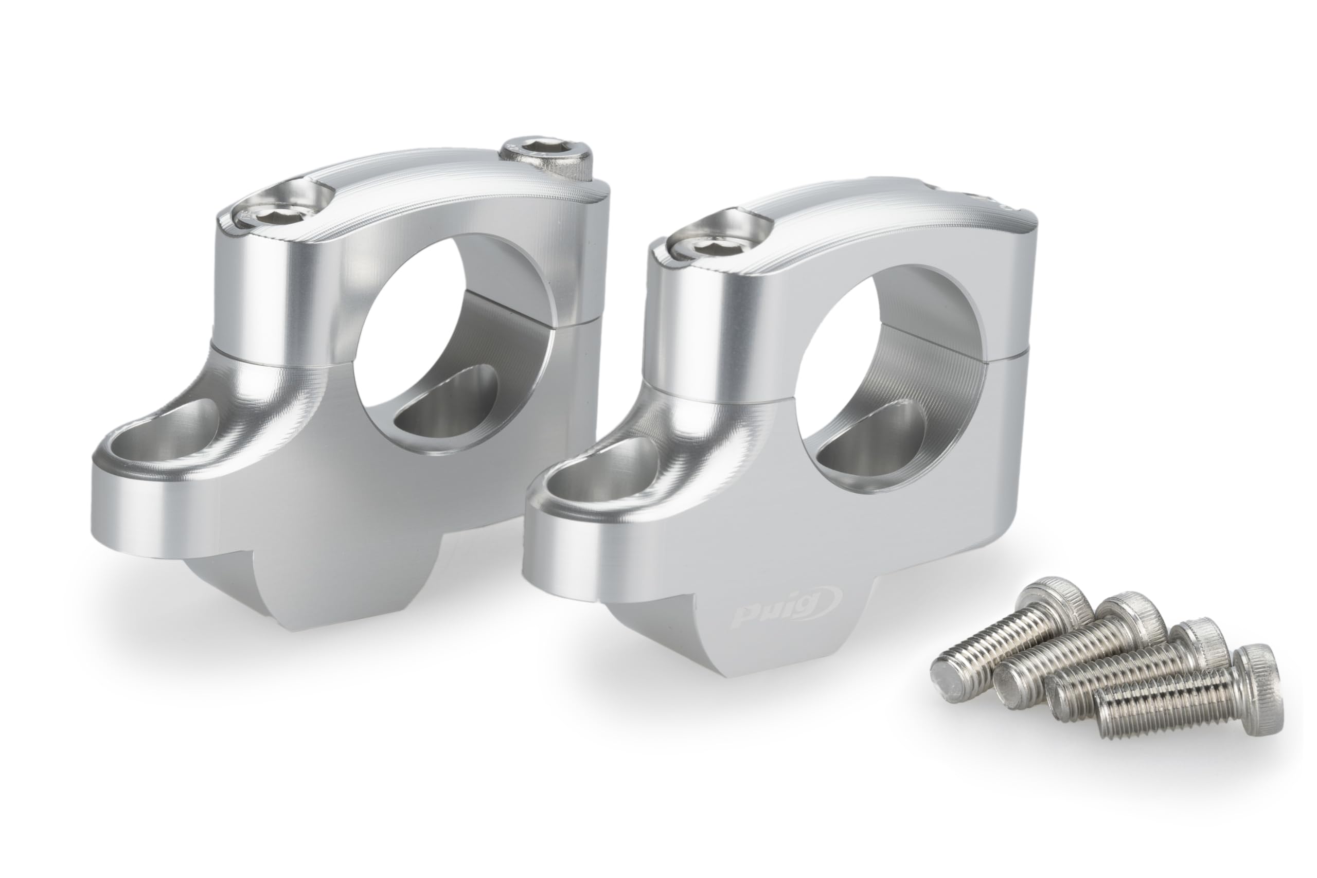 Puig 21801P Pullback Risers, universal handlebar risers with 20mm height and 16mm pullback, improves riding ergonomics and comfort with an elegant and durable design, Silver