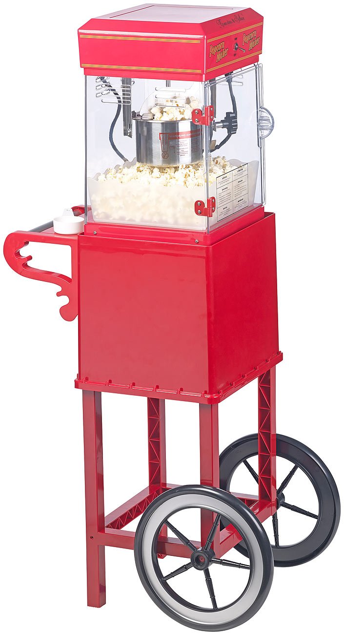 Rosenstein & Söhne Popcorn Geräte: Profi-Popcorn-Maschine "Cinema" mit Rollwagen im Retro-Design (Maschinen Gastro, Retro Maker)