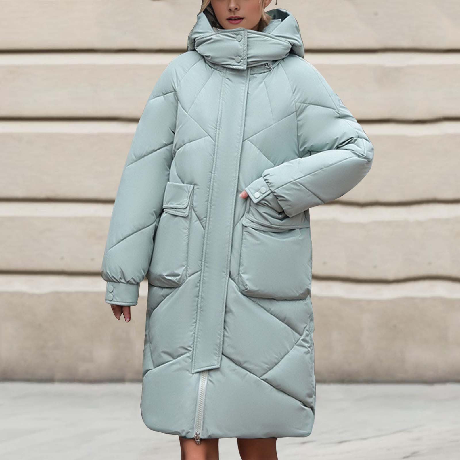 Chaqueta de plumón gruesa lisa para mujer, de algodón largo, para invierno, chaqueta de invierno para hombre, cálida y acogedora, chaqueta acolchada de invierno, chaqueta de plumón elegante y