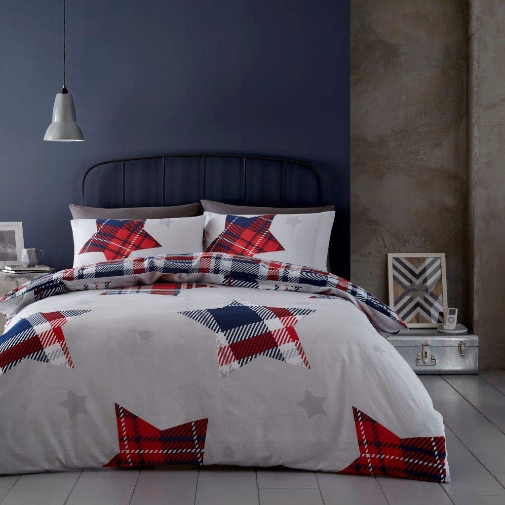 GC GAVENO CAVAILIA Flannelette Duvet, Brushed Cotton Bedding Sets, Quilt Covers with Pillowcase(s), Flannel, Jaden-Navy, Double