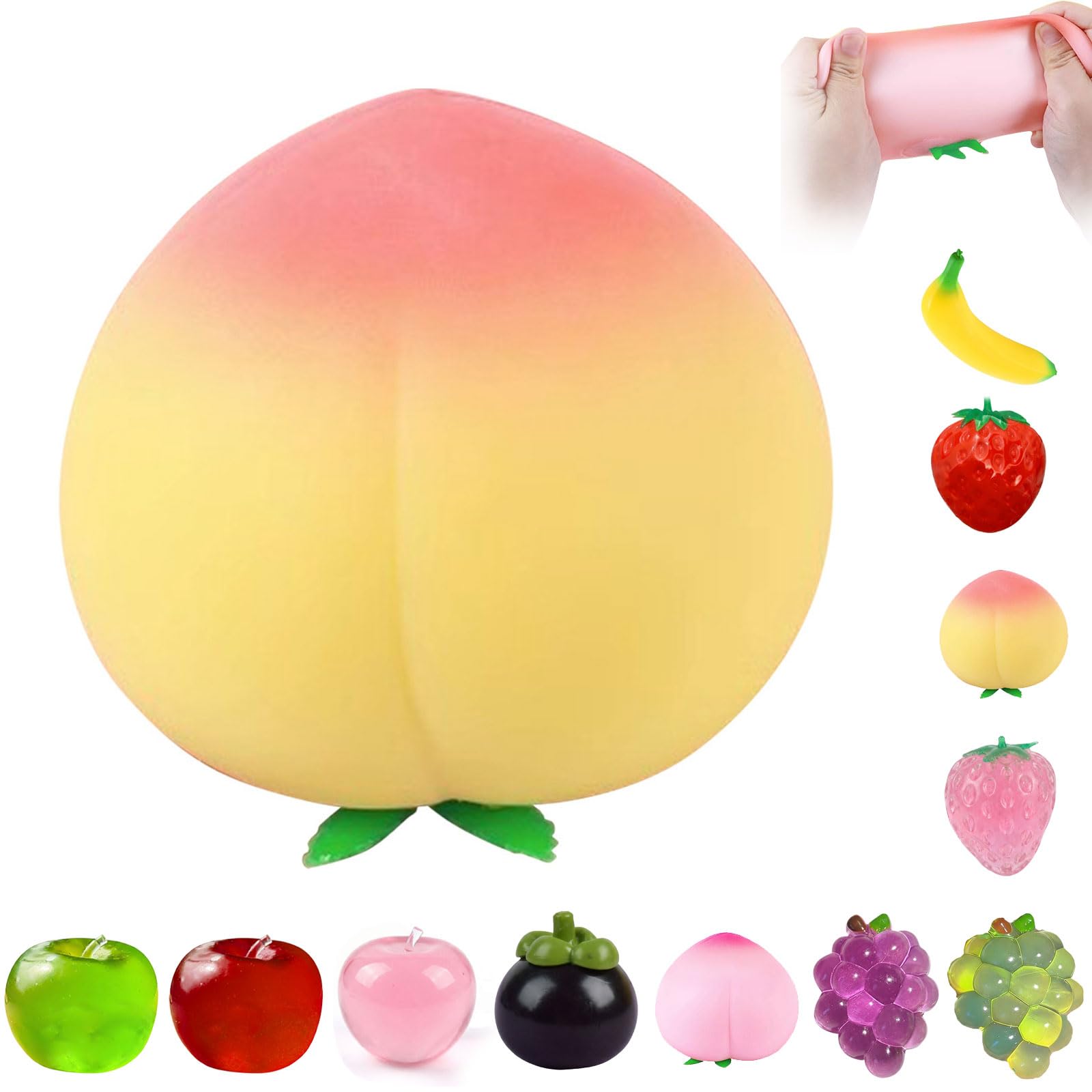 Fruits Squeeze Toys, Cute Apples Squeeze Toys, Squishy Stress Ball Fidget Toy for Kids and Adults Anxiety Relief, Soft Squeeze Sensory Ball Sensory Toys,Funny Desk Decor,Party Favors Gifts (E) — image 1