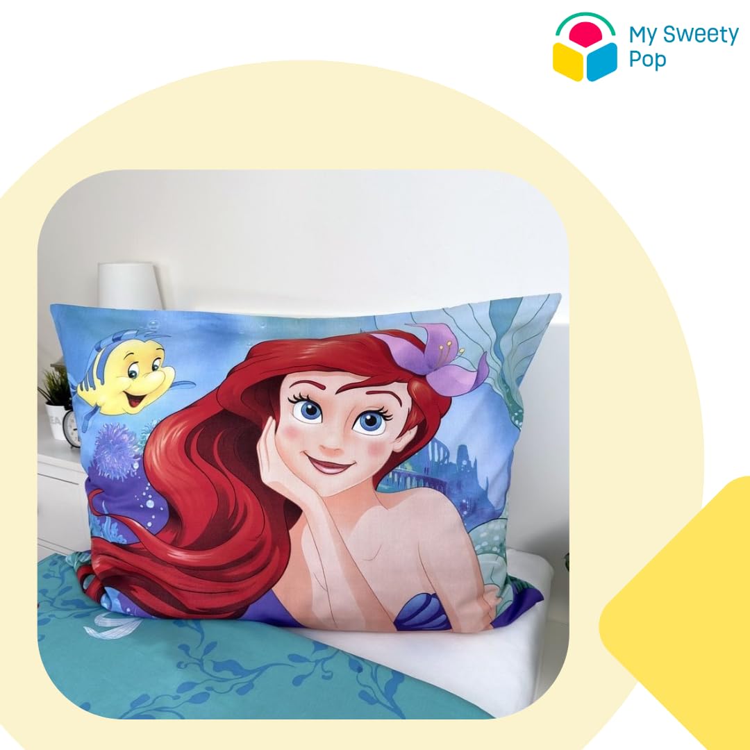 My sweety pop Parure de lit Enfant 2 pièces Housse de Couette Réversible | 140x200 Taie d'oreiller 70x90 cm Literie 100% Coton La Petite Sirène Bleu Vert