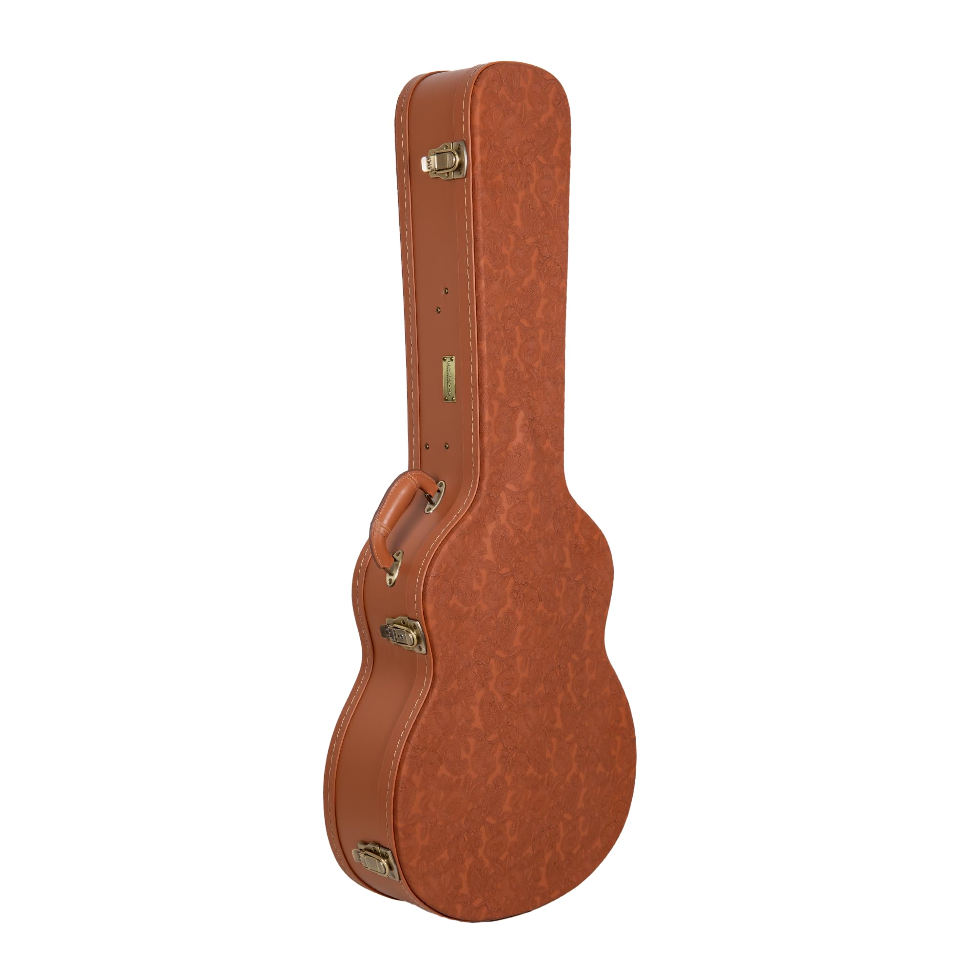 Crossrock Custodia in legno per chitarra OM / 000-14 Fret | Finitura scolpita Red Wood, interno in velluto avorio, serratura – Relief Series Premium