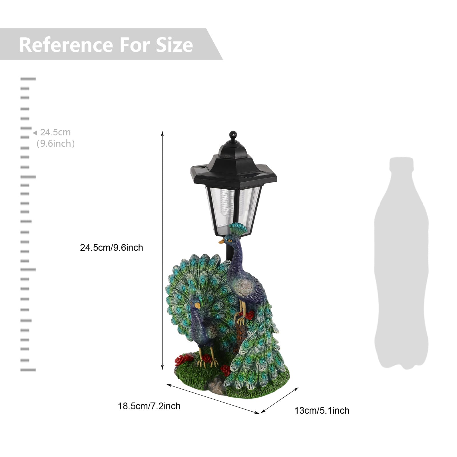Lámpara solar de jardín decorativa con dos pavos reales, IP44, luz cálida