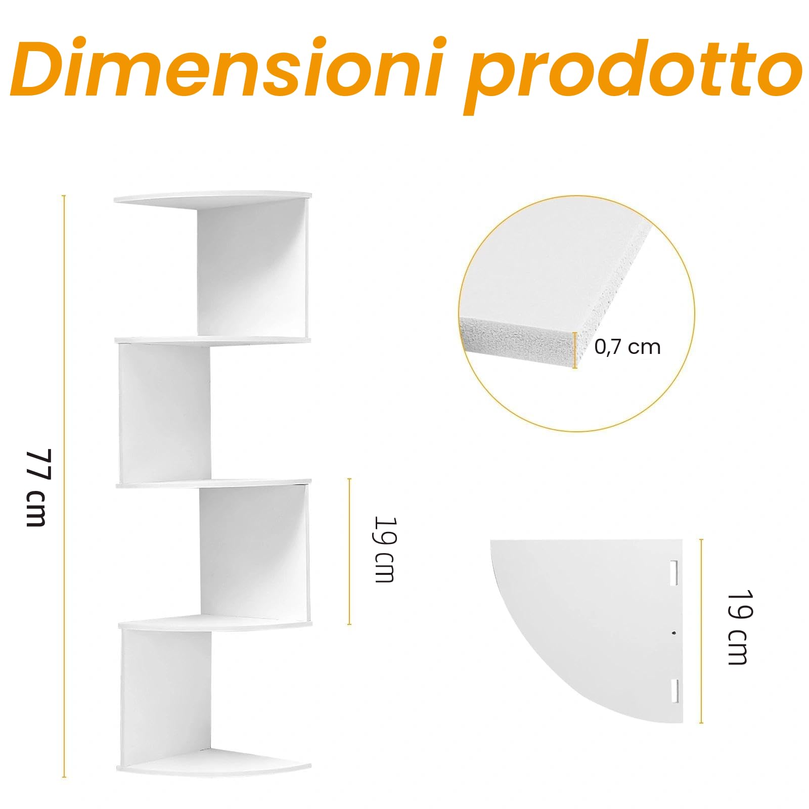 5 Ripiani Mensola, Libreria Angolare, Muro Scaffale, Angolo Parete, Pensile Moderna per Camera da Letto, Soggiorno(Bianco)