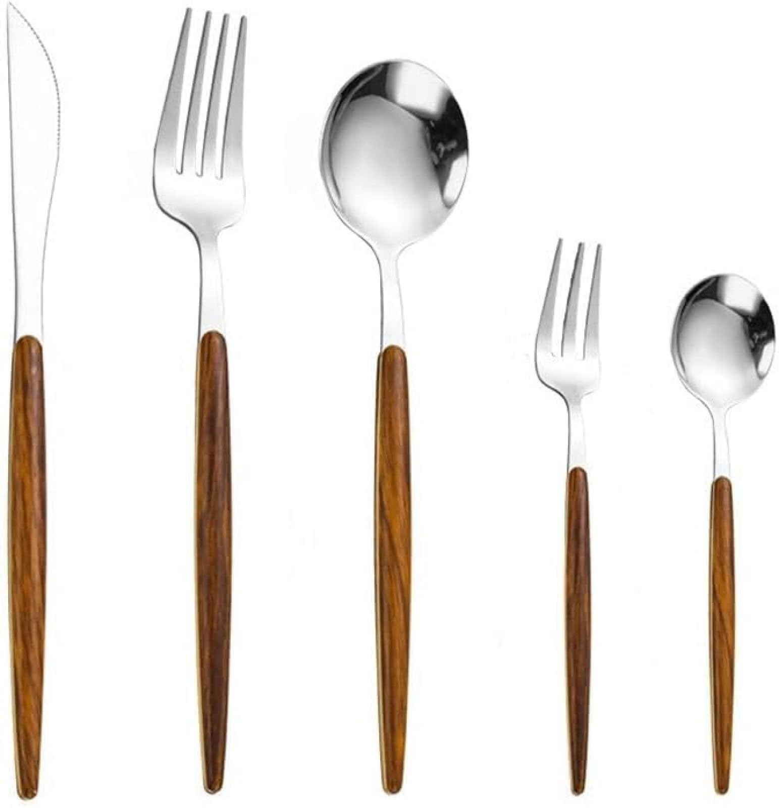Tafelbesteck, 30-teiliges Besteckset Aus Edelstahl Mit Holzgriffen, Besteck Für 6 Personen, Tafelbesteck Für Den Haushalt, Bankettbesteck,30 Stück Silber,Picturesque234