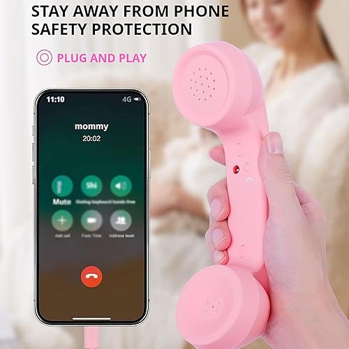 Miniatura 2 de Auricular retro para teléfono, receptor de mango fijo estilo retro tipo C, auricular de teléfono retro con micrófono y altavoz, para iPhone, iPad,