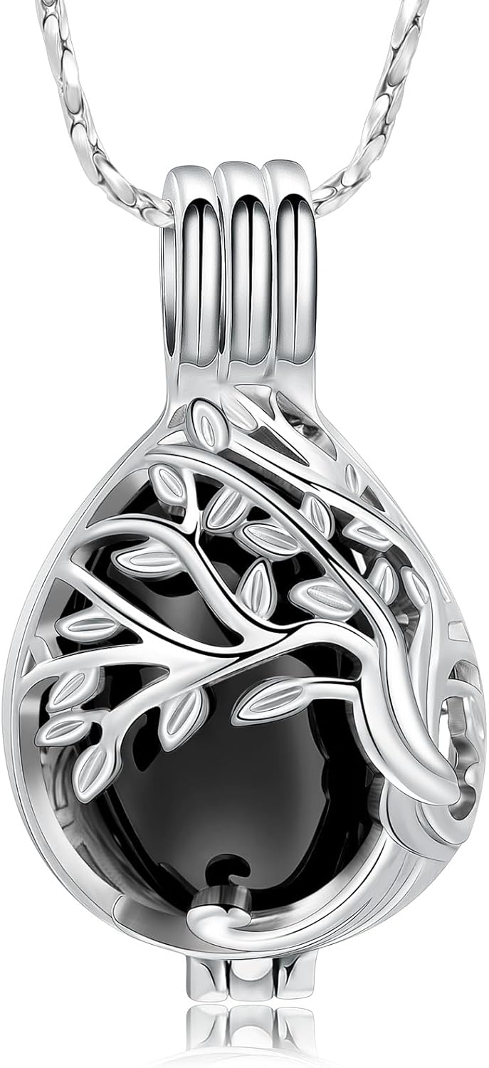 Imrsanl Teardrop Tree of Life Urn Necklace for Ashes for Women Men Cremation Jewelry Memorial Locket Pendant Necklace Hollow Keepsake Urn for Human Ashes