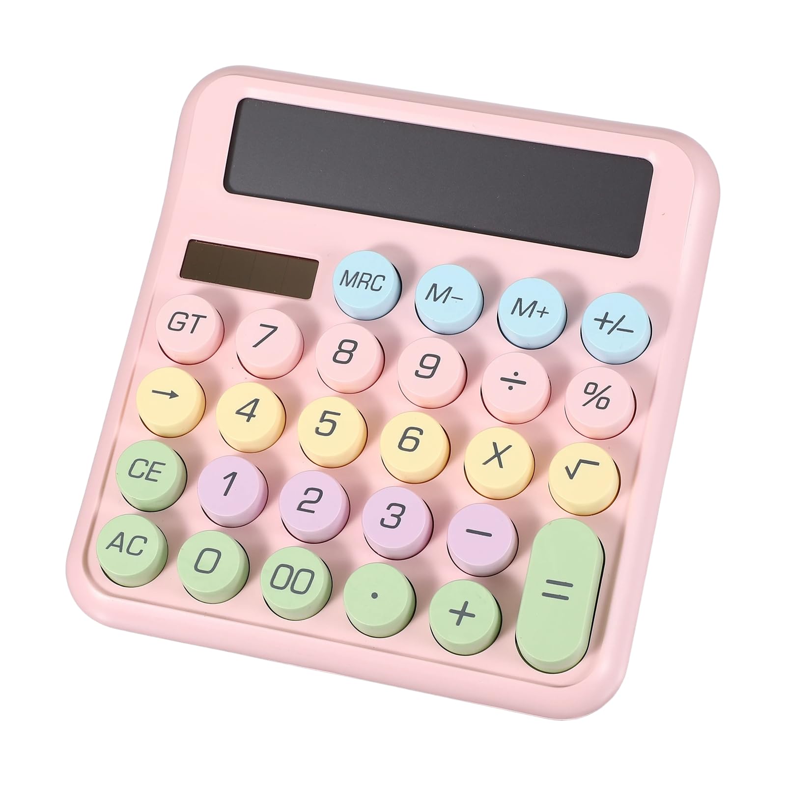 PATIKIL Cute Calculator, Desk Calculator Basic Big Button 12 Digit Large Display Mechanical AAA Battery Solar Power for Office Supplies Girl Female Woman Gift, Colorful Pink