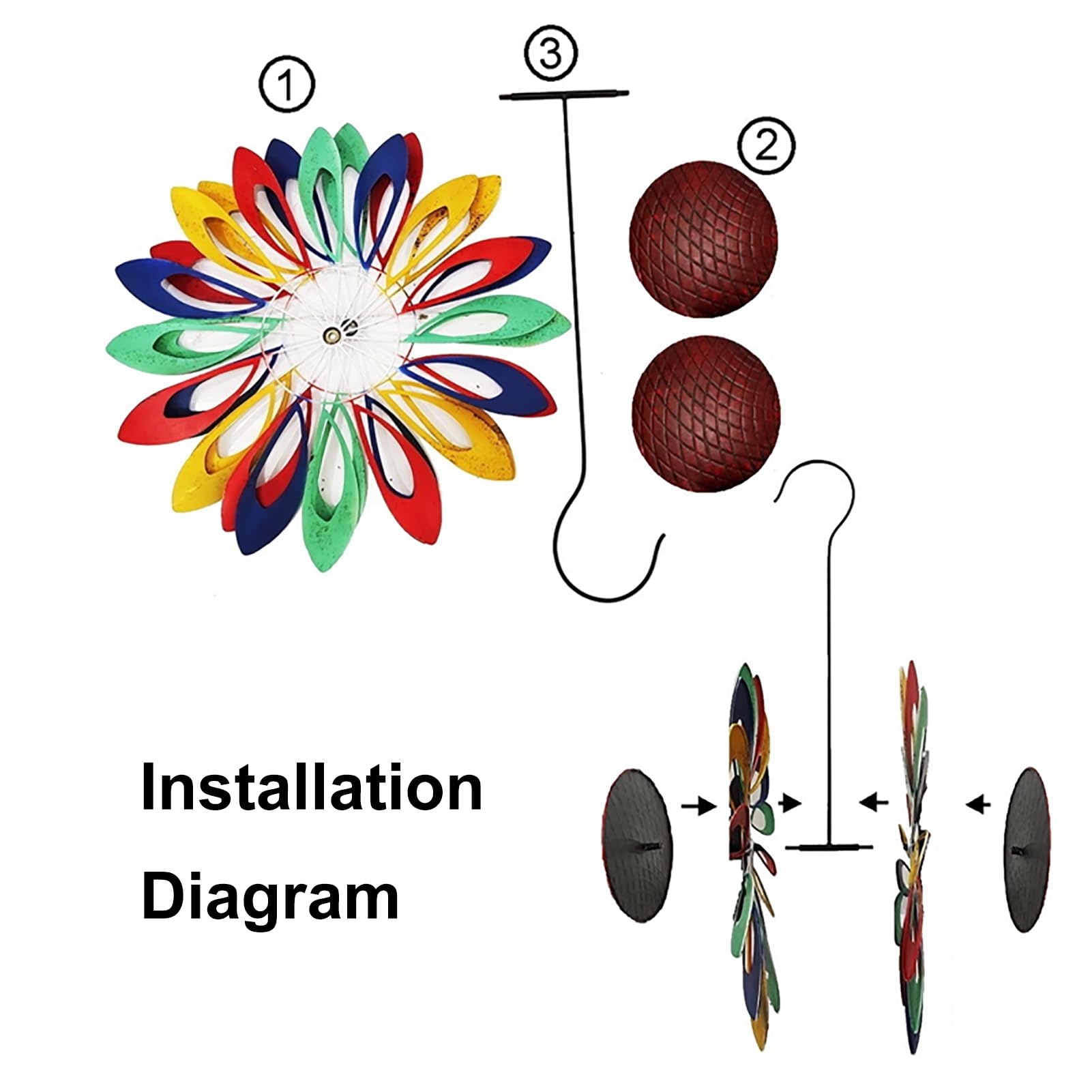 Girandola a Vento in Metallo da Appendere,Mulino a Vento di Girasole,sculture e Girandole a Vento cinetico,Mulini A Vento Decorazione per terrazze Esterne,61 * 101 cm (W * H)