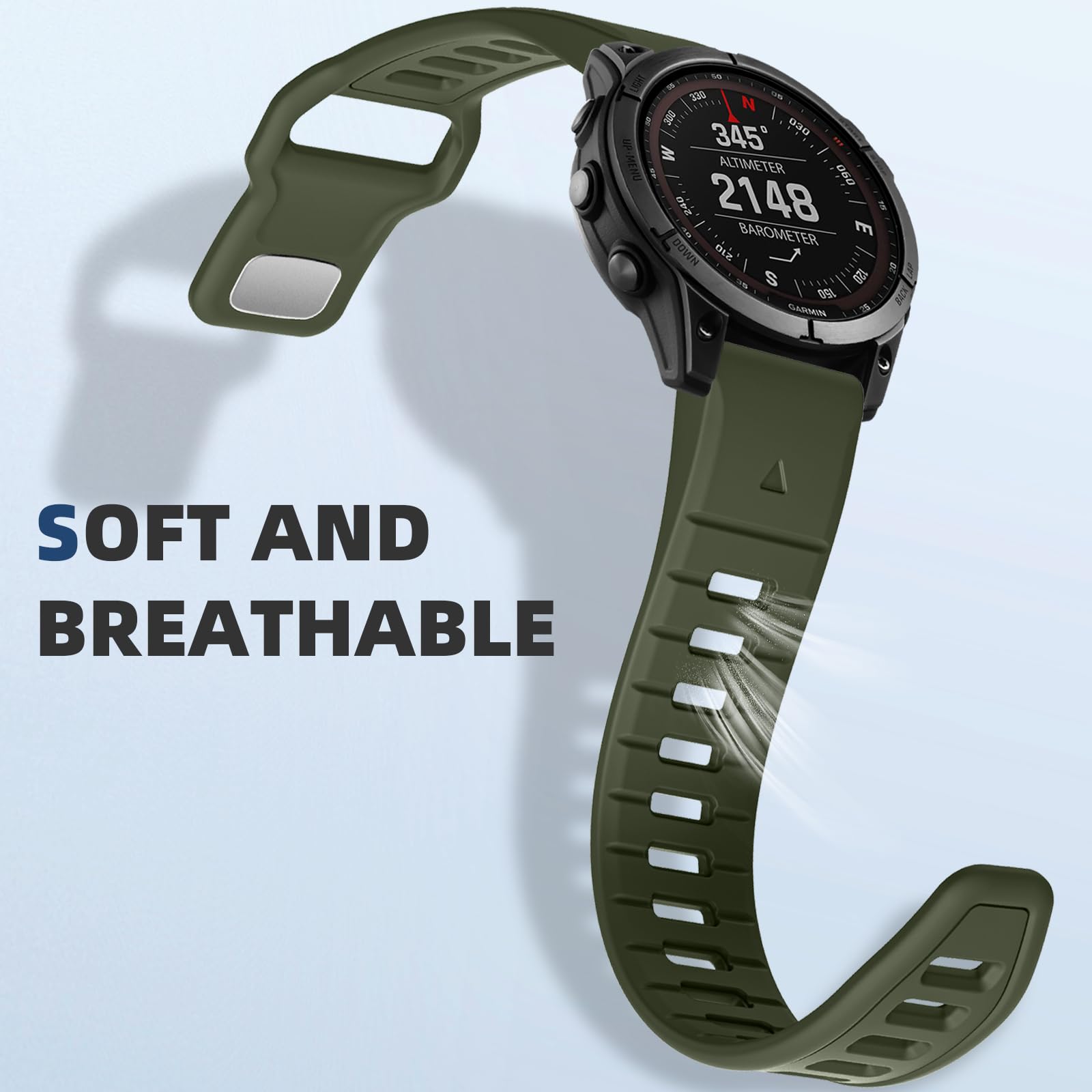 Negatta Strap Compatible With Garmin Fenix 7X/Fenix 7X Pro/Fenix 6X Pro/Fenix 5X Plus/Fenix 5X/Fenix 3/3 HR, 26mm Quick Fit Silicone Watch Strap for Garmin Epix Pro 51mm/Instinct 2X Solar - Image 3