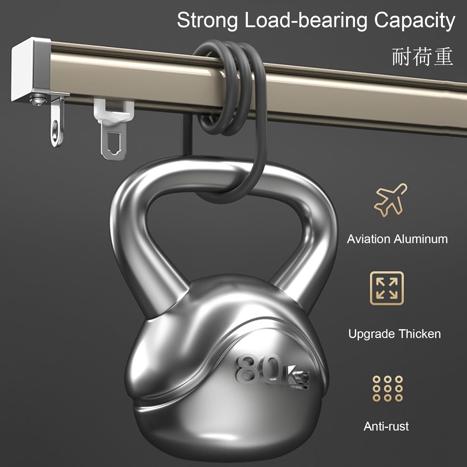 Heavy-Duty Aluminum Curtain Track System - Flexible Ceiling or Wall-Mounted Curtain Rails with Smooth-Glide Rollers, Complete Black Curtain Rod Kit for Easy Installation, 260cm Long