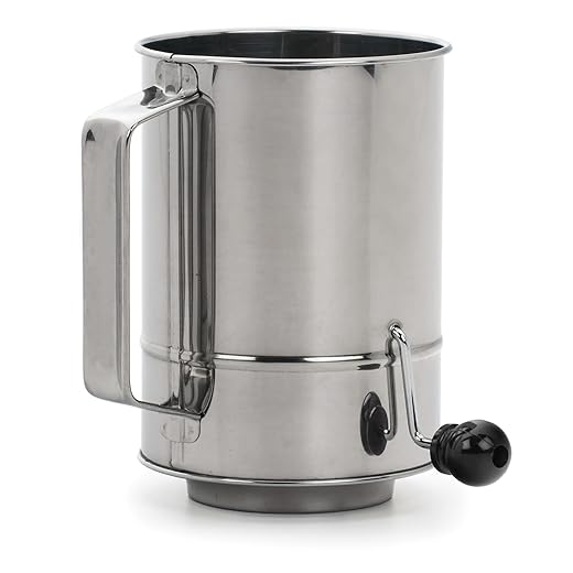 RSVP International Endurance® Stainless Steel Crank Style Flour Sifter, 5 Cup | Sift Flour & Dry Ingredients for Baking | Manual Crank | Dishwasher Safe,Silver