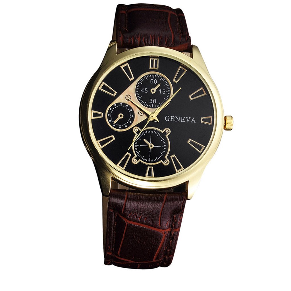 Classic Design Analog Quartz Business Watches with Geneva Leather Strap Wristwatch (D)