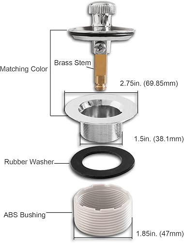 Miniatura 4 de Tapón de drenaje de bañera con buje de plástico ABS, se adapta a zapatos interiores de bañera de 1-12 pulgadas o 1-38 pulgadas, fácil de instalar,