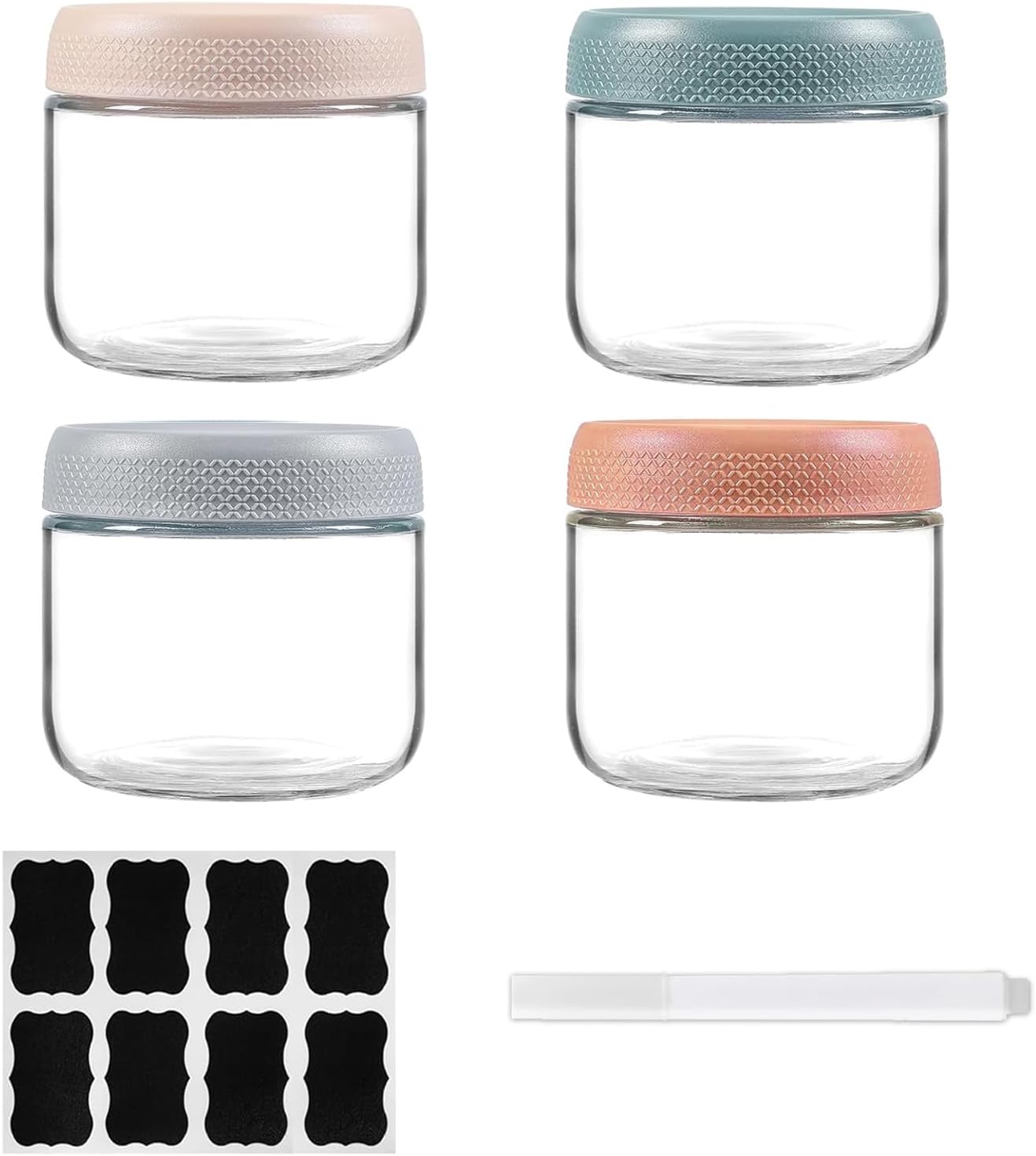 4 pack 10oz Overnight Oats Containers with Lids, Glass jars with Airtight Lids, Wide mouth Mason Salad jars, Glass Food Storage Containers for Snacks Yogurt Spice Sugar