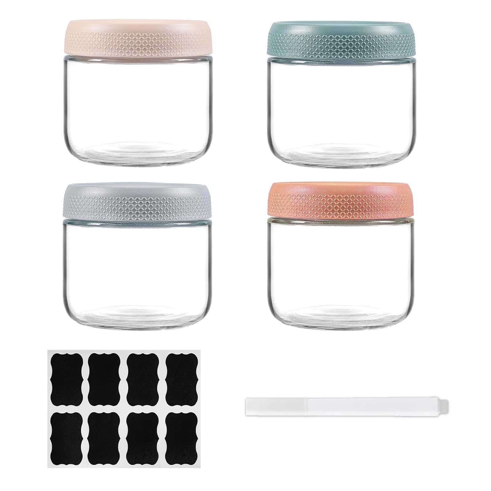 4 pack 10oz Overnight Oats Containers with Lids, Glass jars with Airtight Lids, Wide mouth Mason Salad jars, Glass Food Storage Containers for Snacks Yogurt Spice Sugar