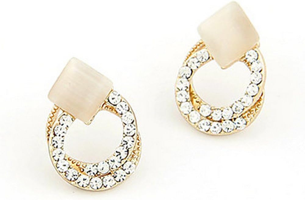 Square Opal Double Circle Rhinestone Earrings