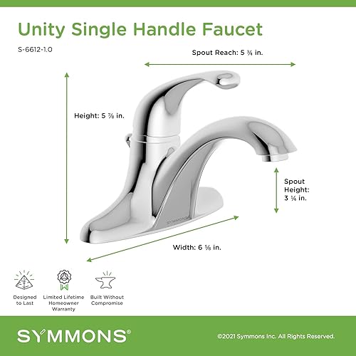 Miniatura 4 de Symmons S-6612-1.0 Unity Centerset Grifo de baño monomando en cromo pulido (1.0 GPM)