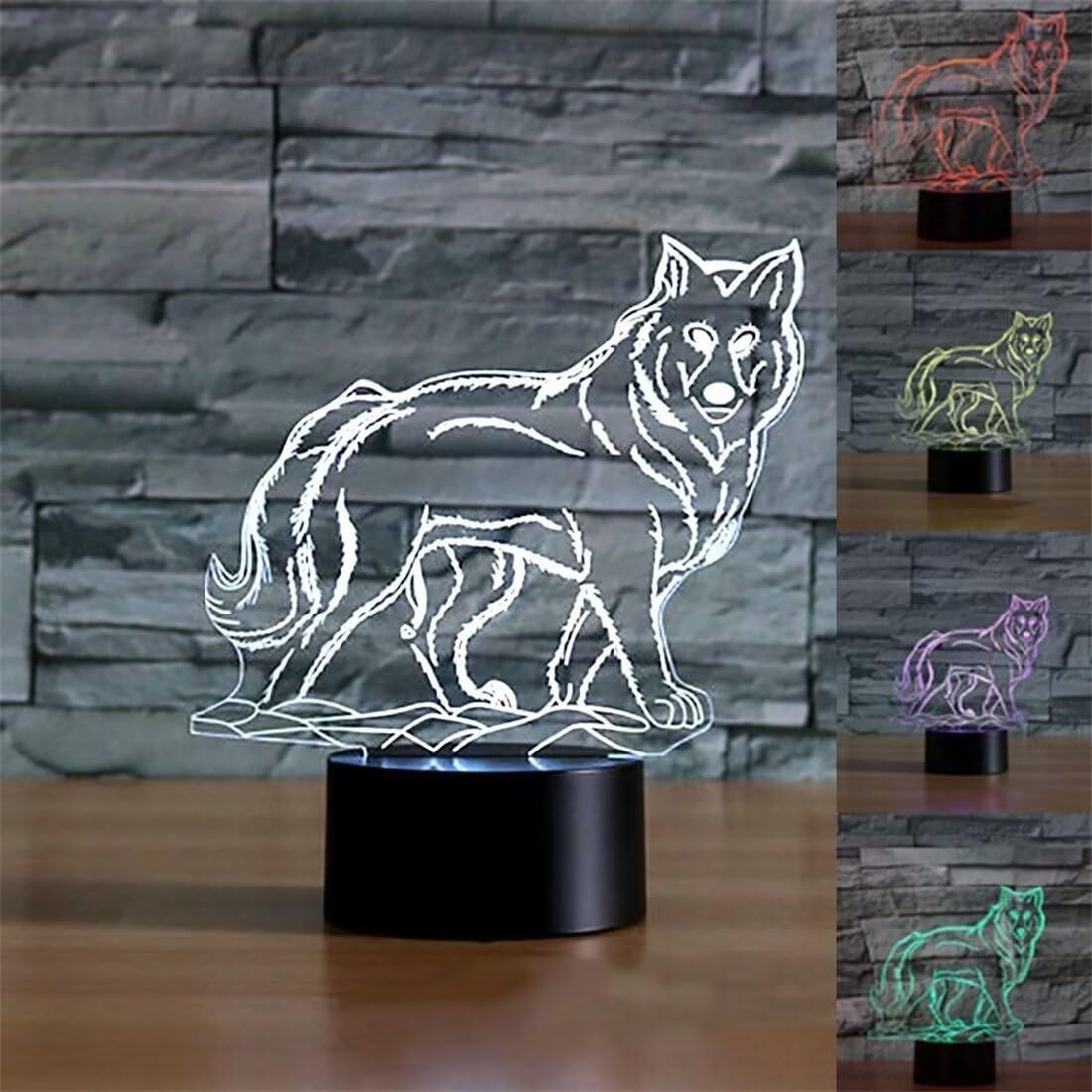 3D Wolf LED Table Desk Lamp,Optical Illusion Night Light,7 Colors Change with USB Charge Touch Control for Home Bedroom Decor for Girl Boy Christmas Halloween