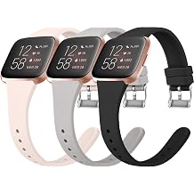 Tobfit Pack 3 Slim Bands Compatible with Fitbit Versa 2 Bands/Fitbit Versa/Fitbit Versa Lite/SE, Silicone Replacement Smartwatch Wristband for Women Men, Large, Black/Gray/Pink Sand