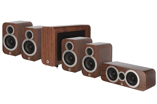 Q Acoustics 3000i 5.1 (3010i) Home Theater System English Walnut - 4 x Bookshelf Speakers, 1 x Center Speaker, 1 x Active Subwoofer Home Theater - HiFi Speakers Surround Sound System for TV