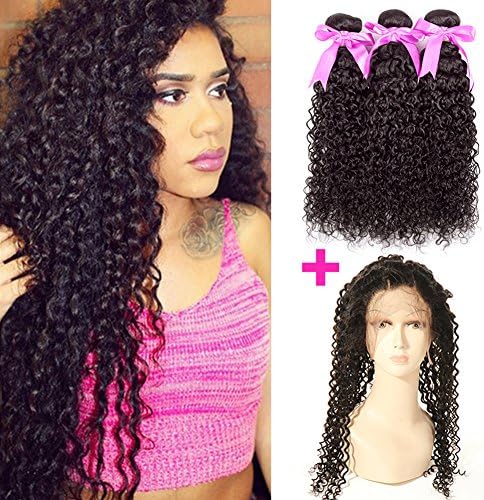 ANNMODE hair 7A Grade Brazilian Virgin Human Hair Kinky Curly Hair 3 Bundles With 360 Full Lace Band Frontals 22.5"x4"x2" Lace Band Frontal Closure With Baby Hair 10 12 14+10inch