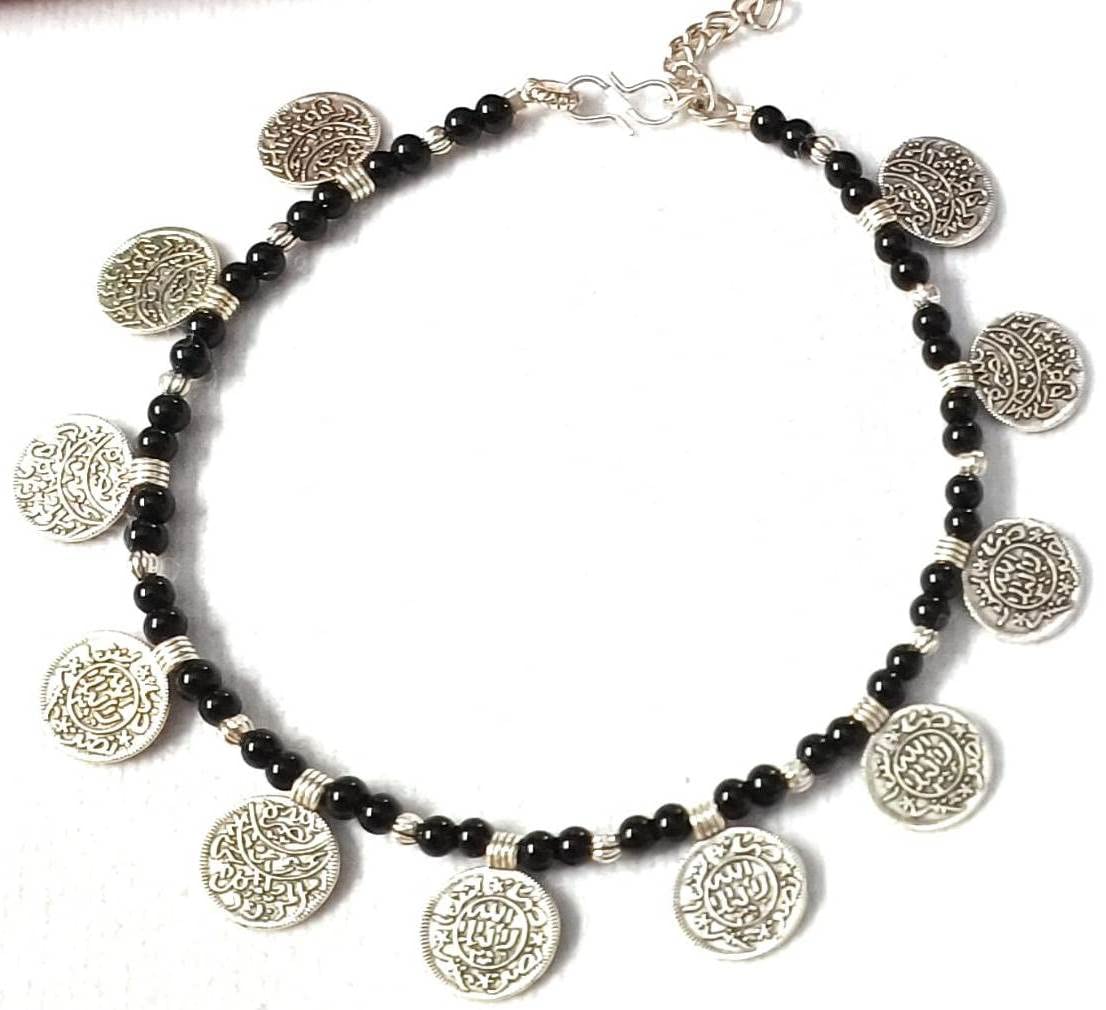 LIGAMENT Black Beads With Silver Plated Round Coin Anklet For Girls Women (B0BCKGNJK1) Amazon Price History, Amazon Price Tracker