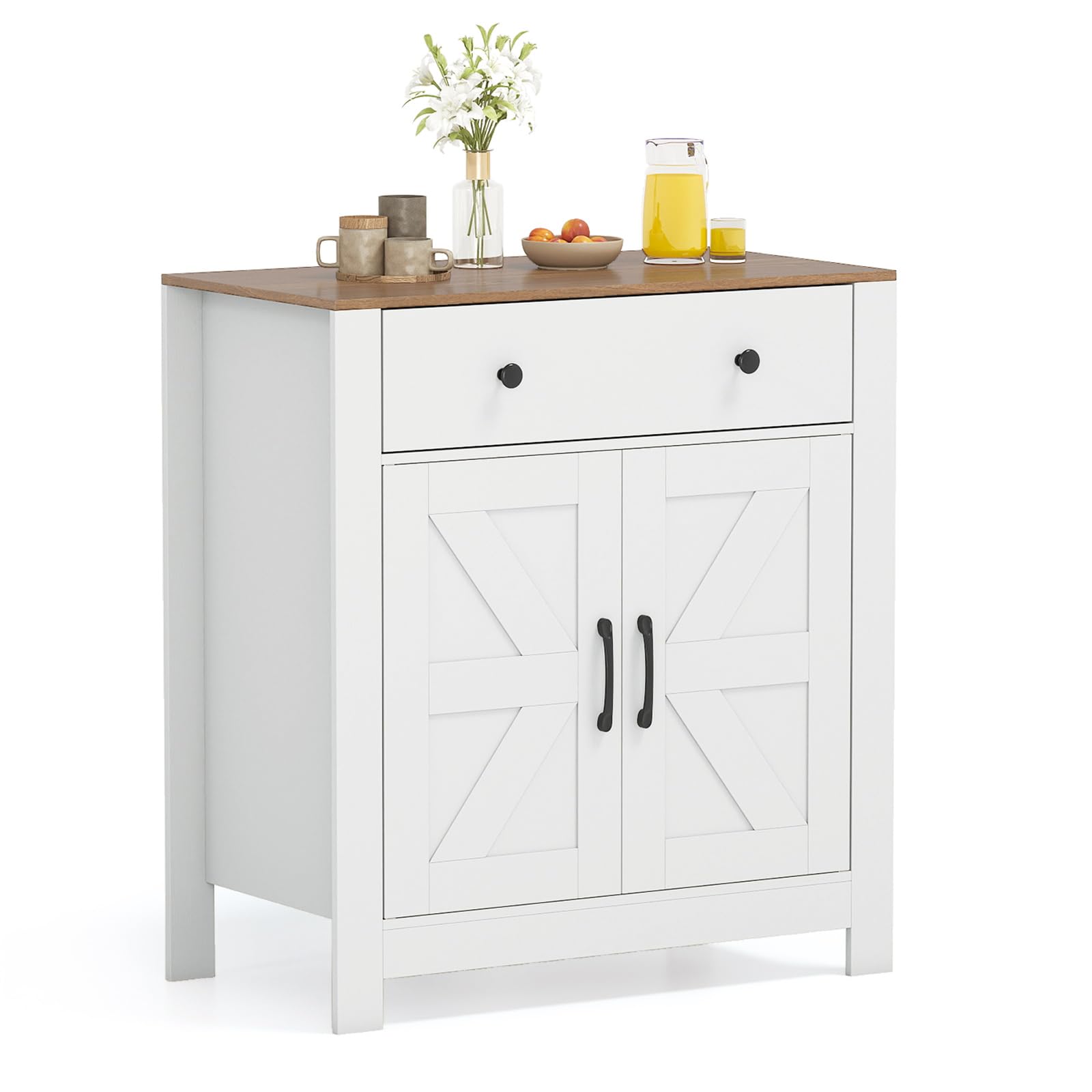 KOMFOTTEU Credenza Cucina con Ripiano Regolabile, 2 Ante e Cassetto