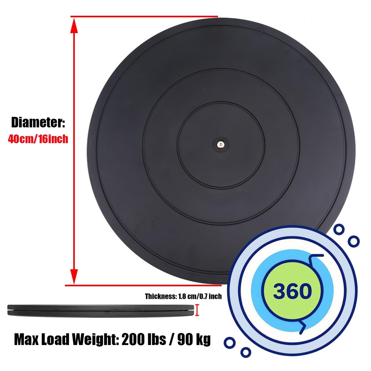 Plataforma giratoria Base Giratoria 20/25/30/40cm Placa Giratoria Universal para TV/Monitor, Soporte Giratorio Redonda 360°, Multiusos Plástica Tocadiscos para Plantas Bonsai(16 inch/40 cm)