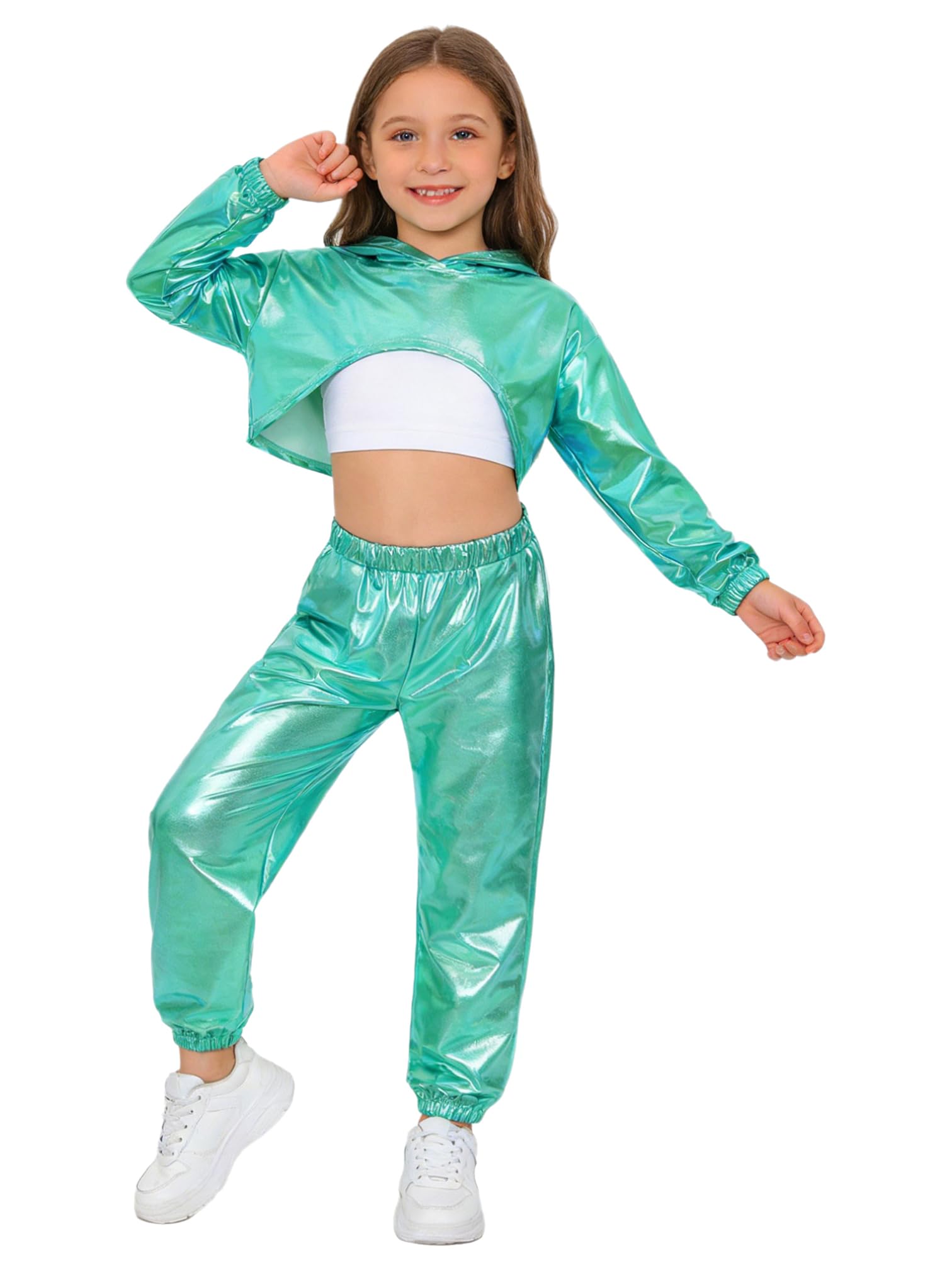 MSemis Tuta da Ginnastica Artistica Bambina 3 Pezzi Completo da Ballo di Strada Costume da Danza Moderna Jazz Hip Hop Hoodie Felpa con Cappuccio Canotta Pantaloni Sportivi