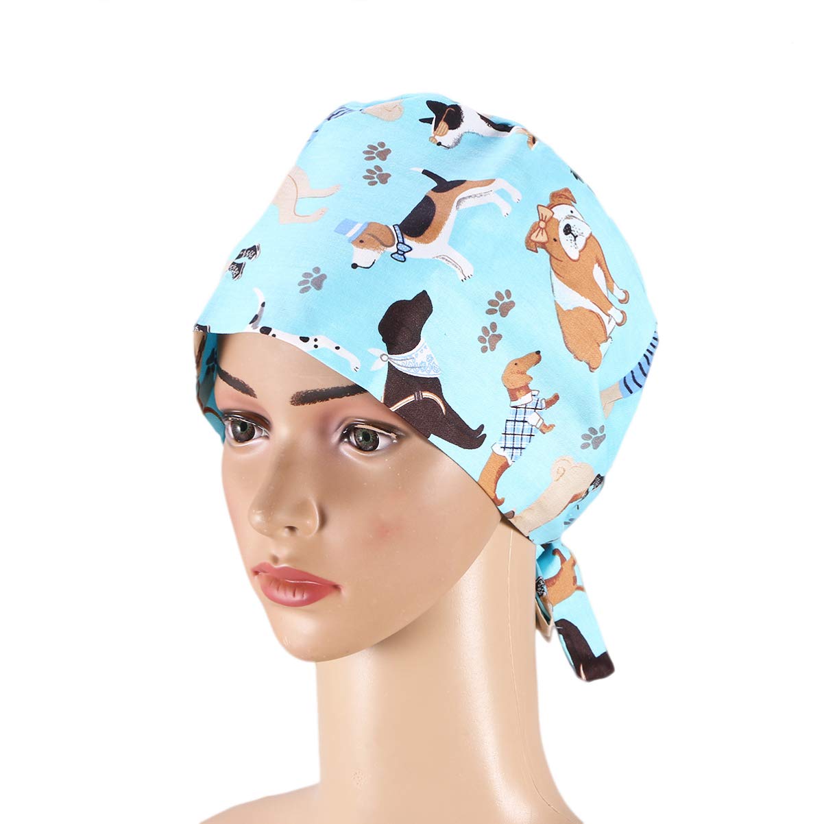 SOIMISSSOIMISS Scrub Cap Chef Hat Nurse Cap Working Cap Adjustable Cotton Sweatband Hats Animal Printed Tie Back Hats Breathable Bouffant Caps for Men Women