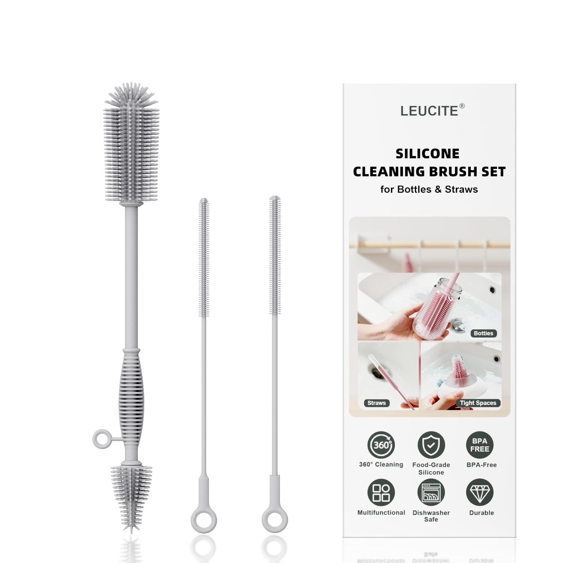 Silicone Cleaning Brush Kit,Water Bottle and Straw Cleaner Brush Set for Tumbler,Baby Bottle,Breast Pump Part,Nipple,Sippy Cup,Glass,Dishwasher Safe,