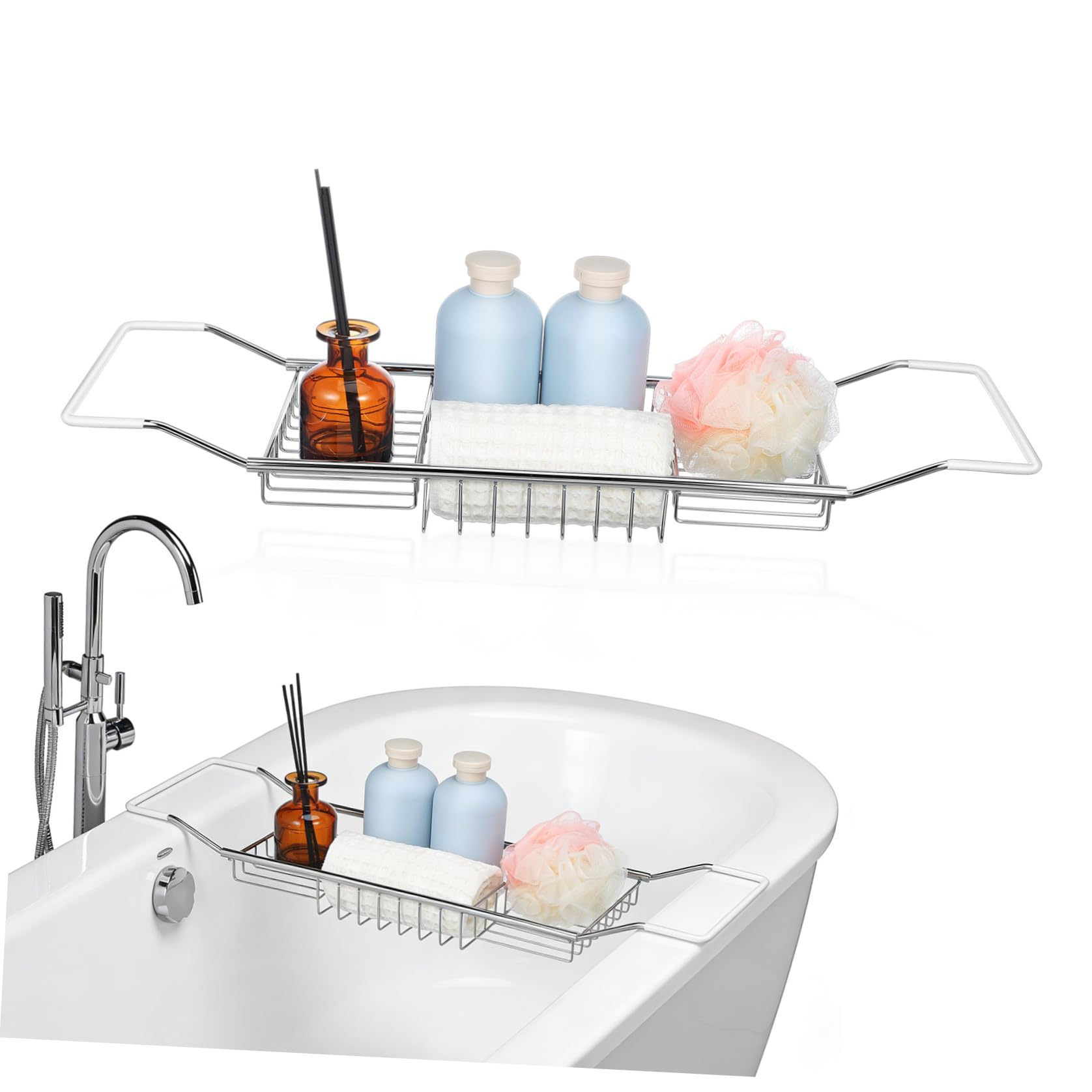 ibasenice bathroom bath tub tray telescopico, organizer per vasca in acciaio inossidabile 304, supporto antiscivolo per bagno e bagno rilassante, per cellulare e tablet