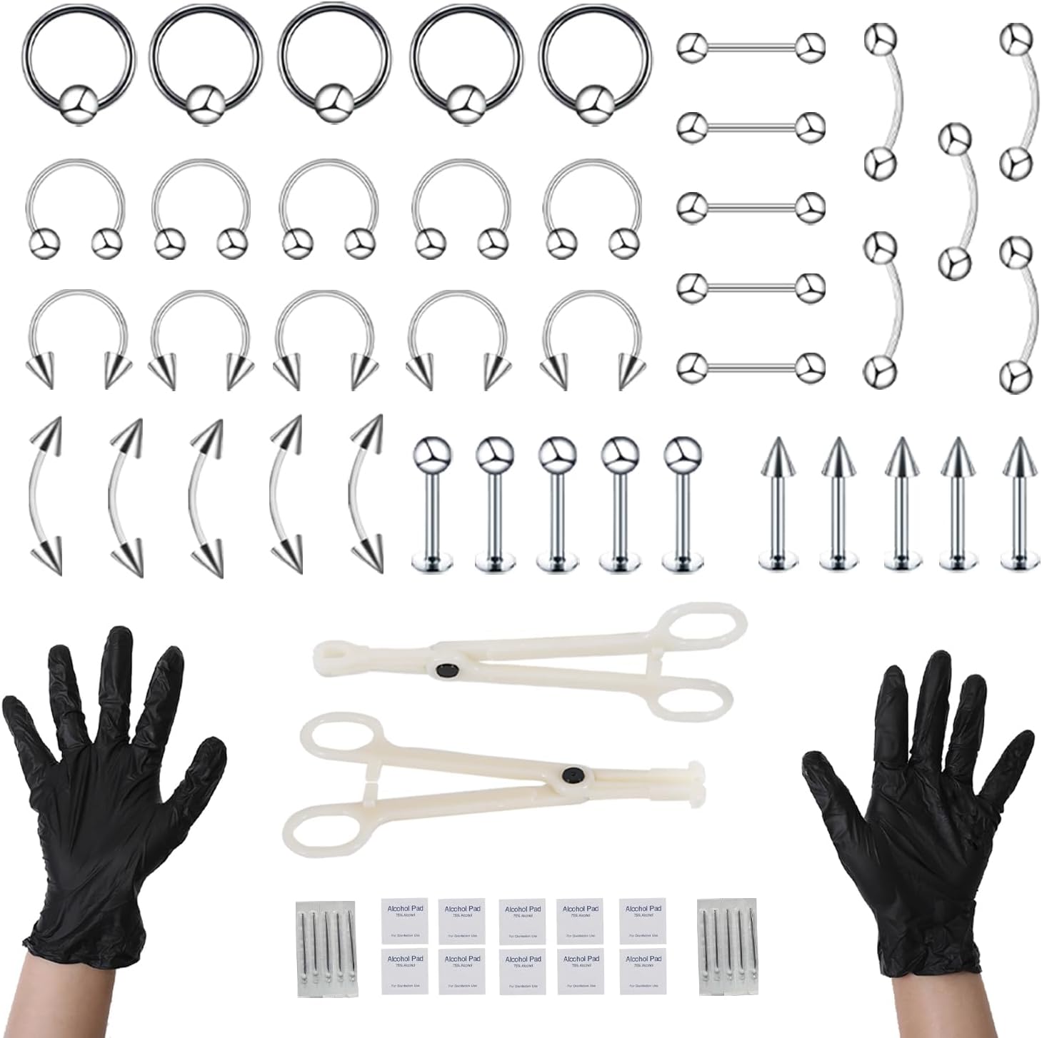 hxqicai 64pc Piercing Kit, Body Piercing Kits Tools for Ear