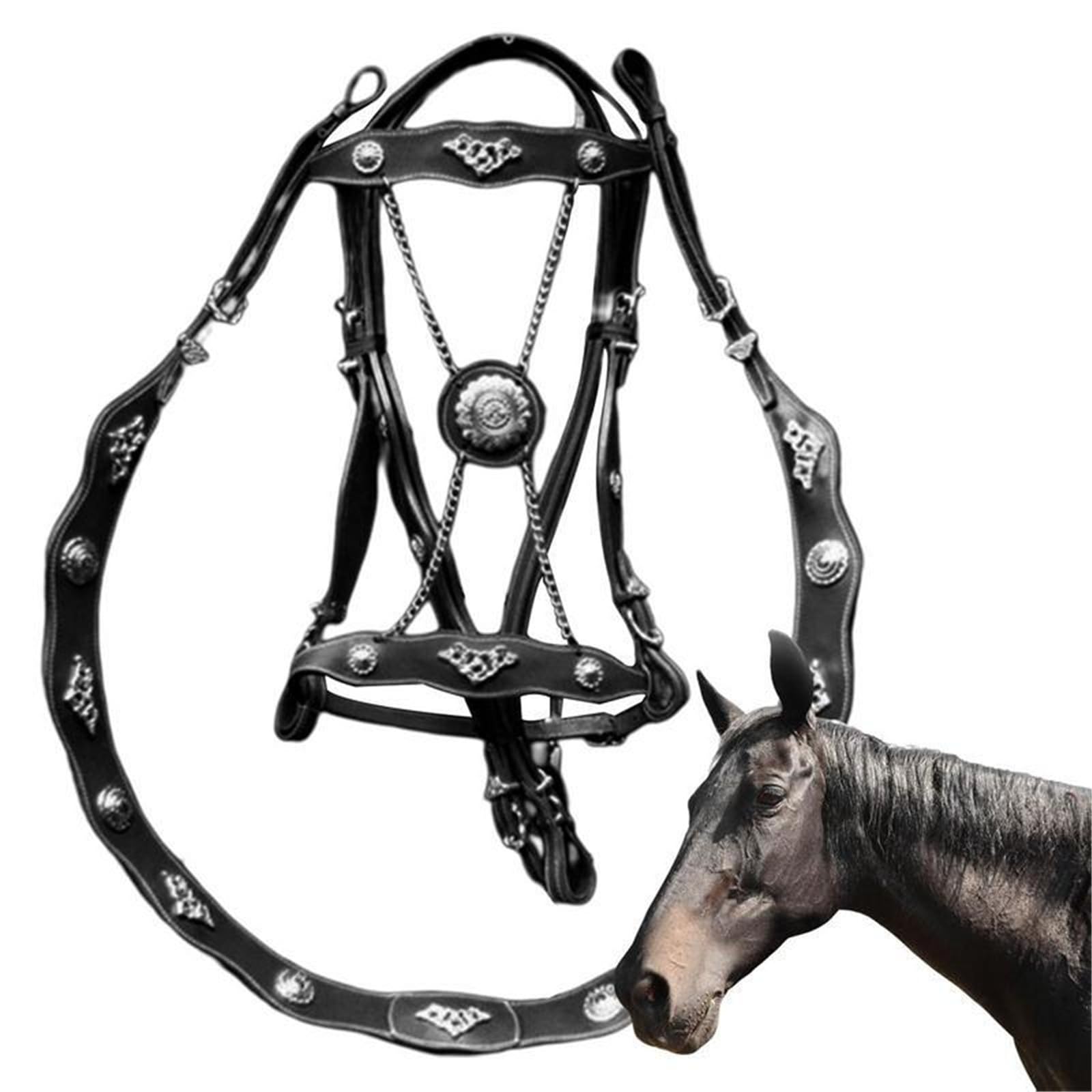 Halfter Für Pferde Ungefesselte Halfter und Führseile aus PU-Leder for Pferde, ergonomisch, bequem, mit Metallschnalle(Blue)