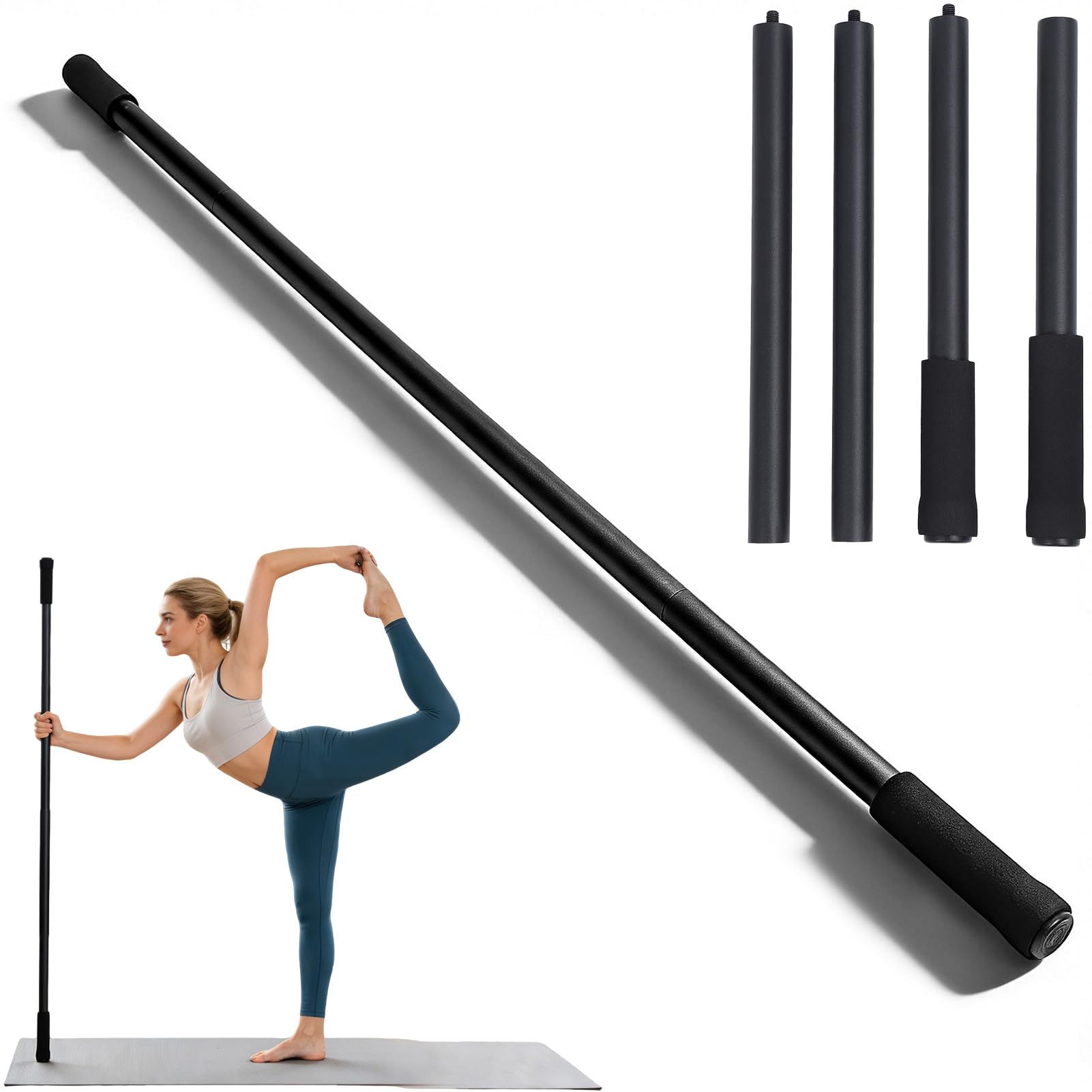 Stick De Yoga Ajustable, Promover Flexibilidad De Acero Estiramiento De Estiramiento De Estiramiento De Ejercicio Versátil Palo Con Manijas De Espuma Barras De Bar Portatiles Para El Equilibrio Físico