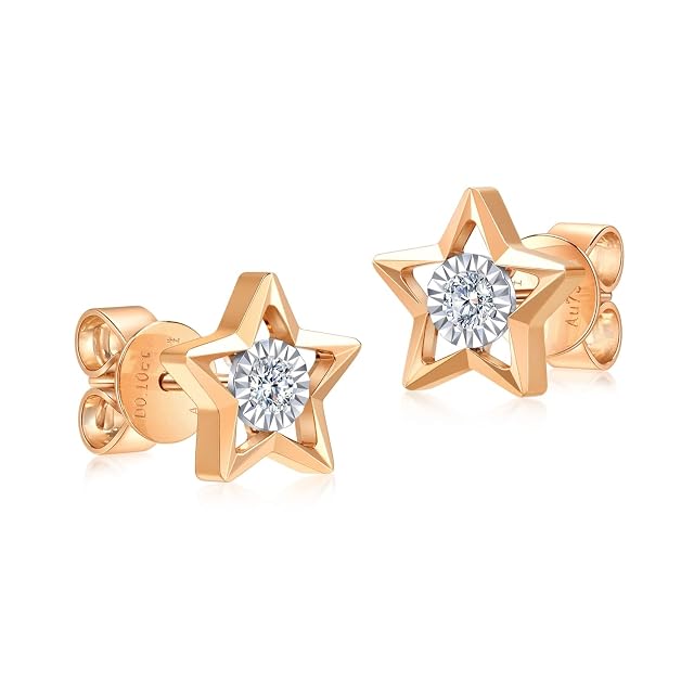 Chow Sang Sang CHOW SANG SANG 18K White and Rose Solid Gold Daily Luxe Diamonds Star stud Earring for Women 93974E (Stud)