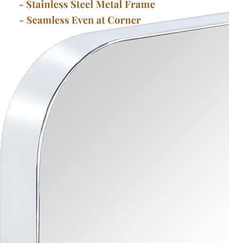 Miniatura 5 de TEHOME Espejo de baño rectangular redondeado cromado de 20 x 30 pulgadas, níquel pulido, 30 x 20 pulgadas, espejo de tocador rectangular con marco