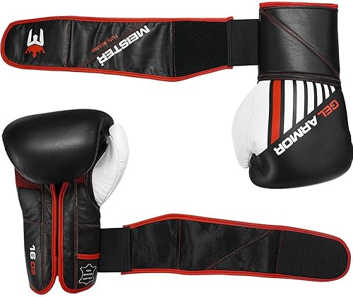 Miniatura 5 de Meister Gel Armor - Guantes de boxeo de entrenamiento de 16 onzas con cuero de grano completo + bolsa de malla con cordón