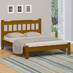 Cama De Casal Queen Madeira Maciça Rústica Pérola Imbuia