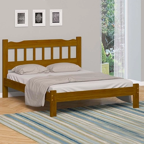 Cama De Casal Queen Madeira Maciça Rústica Pérola Imbuia